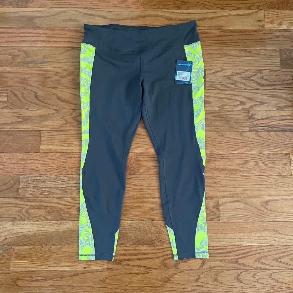 Brooks Nightlife Tight Womens XL Asphalt Wave Reflective Running Leggings NWT